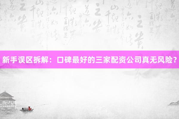 新手误区拆解:口碑最好的三家配资公司真无风险?