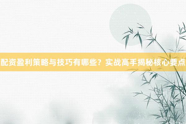 配资盈利策略与技巧有哪些？实战高手揭秘核心要点