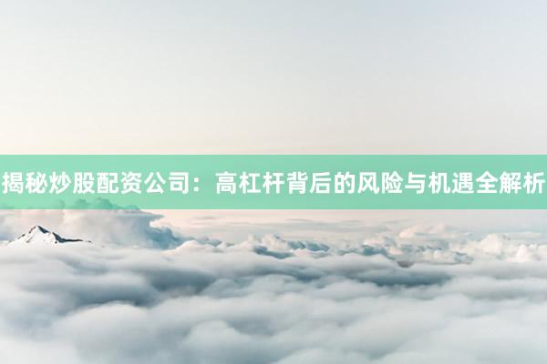 揭秘炒股配资公司：高杠杆背后的风险与机遇全解析