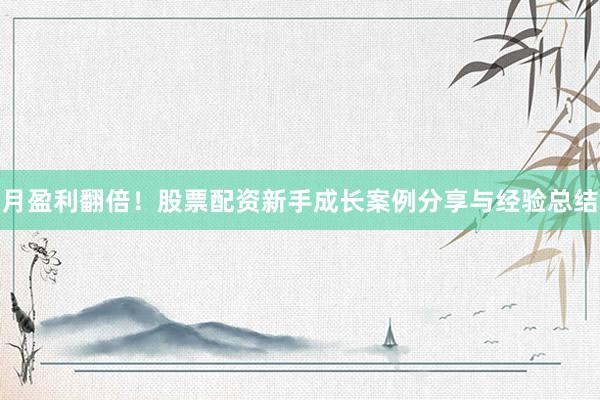 月盈利翻倍！股票配资新手成长案例分享与经验总结