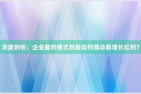深度剖析：企业盈利模式创新如何撬动新增长红利？