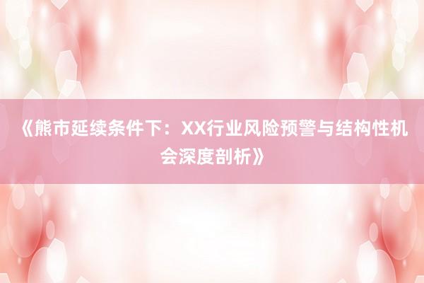 《熊市延续条件下:XX行业风险预警与结构性机会深度剖析》
