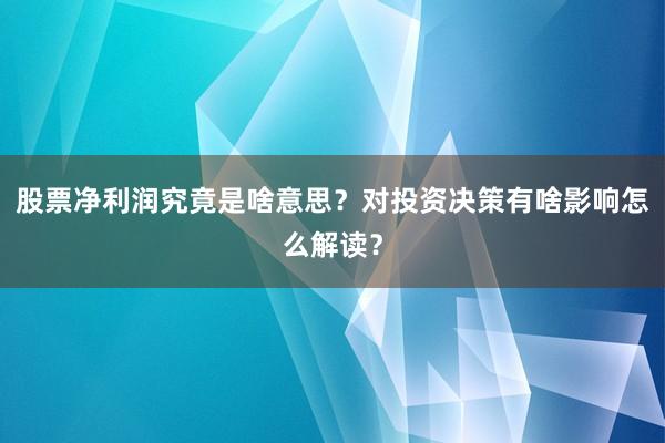 股票净利润究竟是啥意思?对投资决策有啥影响怎么解读?