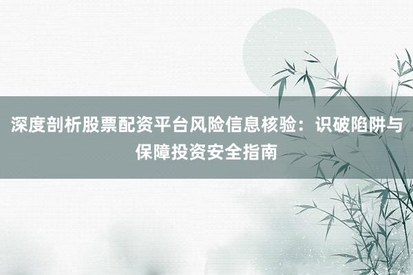 深度剖析股票配资平台风险信息核验：识破陷阱与保障投资安全指南