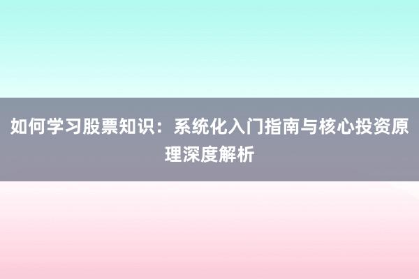 如何学习股票知识：系统化入门指南与核心投资原理深度解析