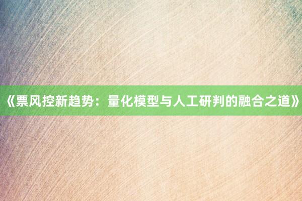 《票风控新趋势：量化模型与人工研判的融合之道》