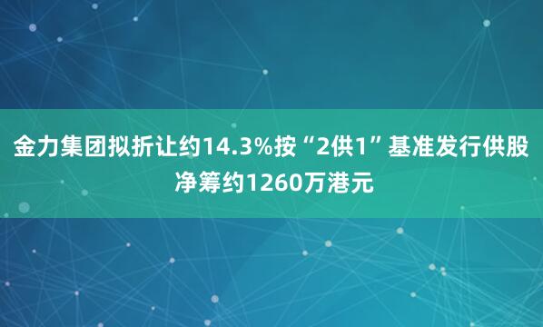 金力集团拟折让约14.3%按“2供1”基准发行供股 净筹约1260万港元