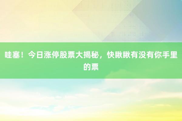 哇塞!今日涨停股票大揭秘,快瞅瞅有没有你手里的票